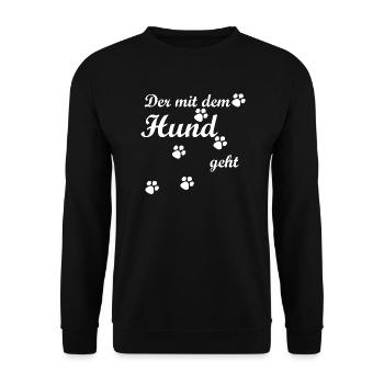 Der mit dem Hund geht Geschenk Hunde Pfoten - Unisex Pullover - Schwarz - Vorne - Alina (178cm) & Michal (187cm)