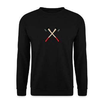 Axt Holzfäller gekreuzte Äxte Holz Baum fällen - Unisex Pullover - Schwarz - Vorne - Alina (178cm) & Michal (187cm)
