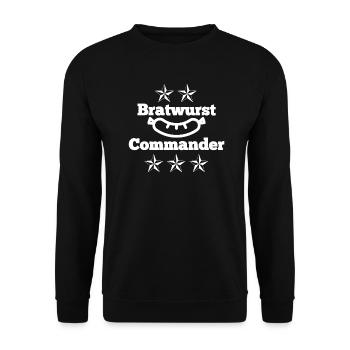 Bratwurst Commander mit Bratwurst und Sterne - Unisex Pullover - Schwarz - Vorne - Alina (178cm) & Michal (187cm)
