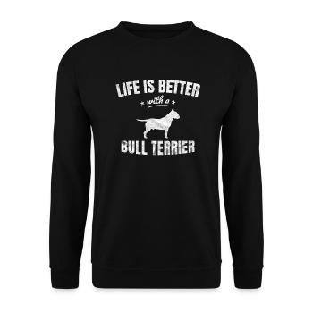 Bullterrier Bull Terrier Lustig Geschenk - Unisex Pullover - Schwarz - Vorne - Alina (178cm) & Michal (187cm)