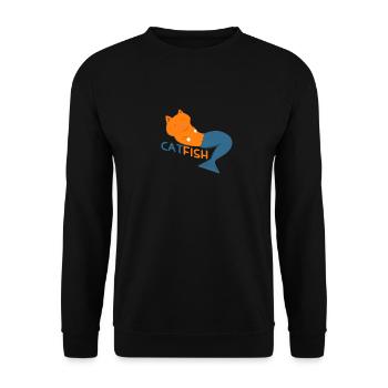 Catfish Katzenfisch Geschenkidee - Unisex Pullover - Schwarz - Vorne - Alina (178cm) & Michal (187cm)