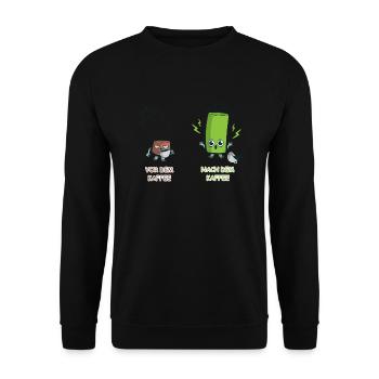 Kaffee Koffein Junkie Akku Batterie Witzig Lustig - Unisex Pullover - Schwarz - Vorne - Alina (178cm) & Michal (187cm)