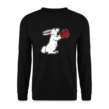 Boxender Hase Vintage Boxhandschuhe Geschenk Boxen - Unisex Pullover - Schwarz - Vorne - Alina (178cm) & Michal (187cm)