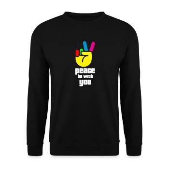 Frieden, Liebe, Freiheit - Unisex Pullover - Schwarz - Vorne - Alina (178cm) & Michal (187cm)