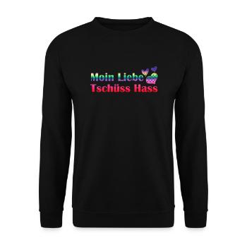 Moin Liebe - Tschüss Hass I Liebe I Geschenkidee - Unisex Pullover - Schwarz - Vorne - Alina (178cm) & Michal (187cm)