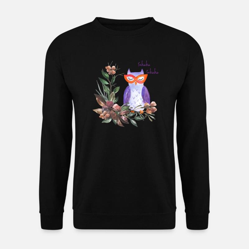 Eule mit Blumem - Unisex Pullover - Schwarz
