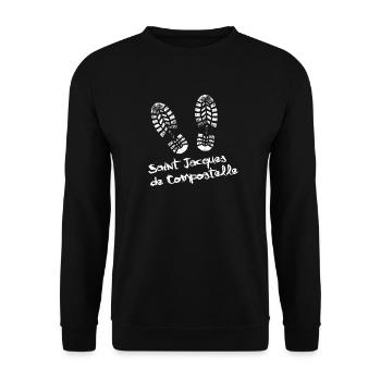 Camino de Santaigo. Jakobsweg, Ultreia T-Shirt Tee - Unisex Pullover - Schwarz - Vorne - Alina (178cm) & Michal (187cm)