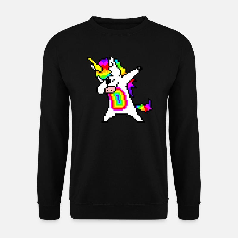 Regenbogen Einhorn Pixelart - Unisex Pullover - Schwarz