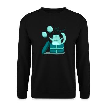 Überraschungskatze Luftballon Kiste Geschenk - Unisex Pullover - Schwarz - Vorne - Alina (178cm) & Michal (187cm)