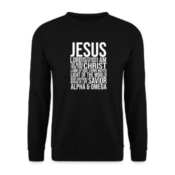 Idée cadeau chrétienne des noms de Jésus-Christ - Sweat-shirt Unisexe - noir - Devant - Alina (178cm) & Michal (187cm)