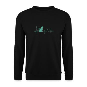 Chemise de chat • Chat de battement de coeur • Cadeau - Sweat-shirt Unisexe - noir - Devant - Alina (178cm) & Michal (187cm)