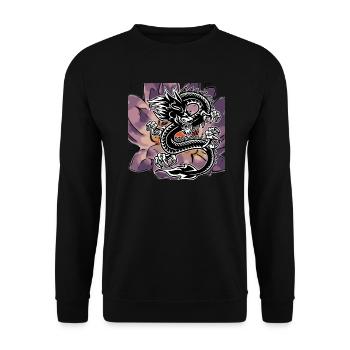 Dragon créatures fabuleuses avec lotus fleurs japonais - Sweat-shirt Unisexe - noir - Devant - Alina (178cm) & Michal (187cm)