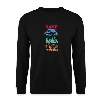 Save The Whales, Pandas And Rhinos Tierliebe - Unisex Pullover - Schwarz - Vorne - Alina (178cm) & Michal (187cm)