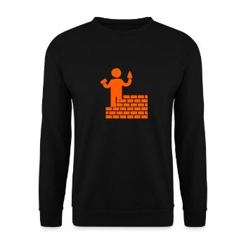 Ein Maurer baut eine orange Mauer - Unisex Pullover - Schwarz - Vorne - Alina (178cm) & Michal (187cm)
