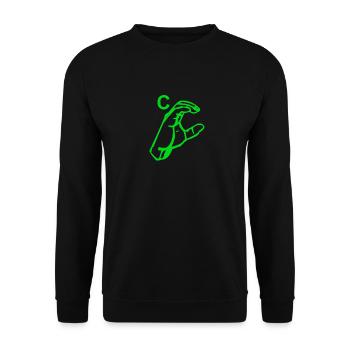 Une main verte montre un C - Sweat-shirt Unisexe - noir - Devant - Alina (178cm) & Michal (187cm)