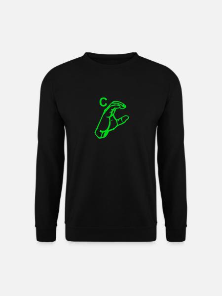 Eine grüne Hand zeigt ein C - Unisex Pullover - Schwarz