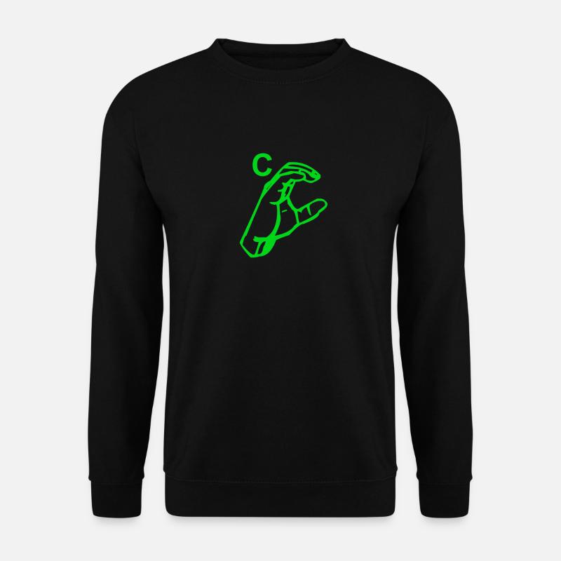 A green hand shows a C - Unisex Sweatshirt - black