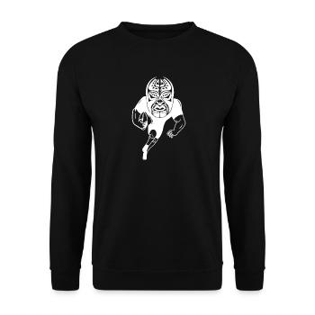Maori Rugby Spieler Haka Laufen - Geschenkidee - Unisex Pullover - Schwarz - Vorne - Alina (178cm) & Michal (187cm)