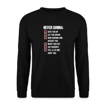 Never give you up - Unisex Pullover - Schwarz - Vorne - Alina (178cm) & Michal (187cm)