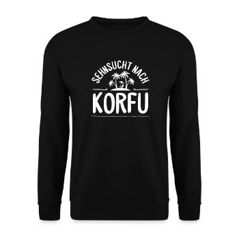 Sehnsucht nach Korfu Insel Liebe Geschenk - Unisex Pullover - Schwarz - Vorne - Alina (178cm) & Michal (187cm)