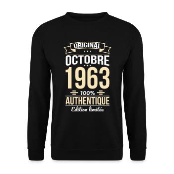 Anniversaire 60 ans - Original - Octobre 1963 - Sweat-shirt Unisexe - noir - Devant - Alina (178cm) & Michal (187cm)
