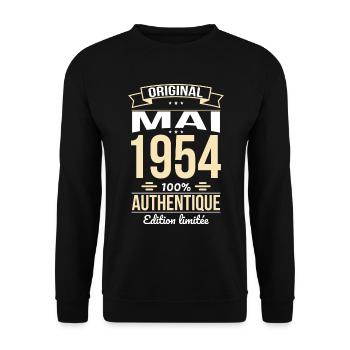 Anniversaire 70 ans - Original - Mai 1954 - Sweat-shirt Unisexe - noir - Devant - Alina (178cm) & Michal (187cm)
