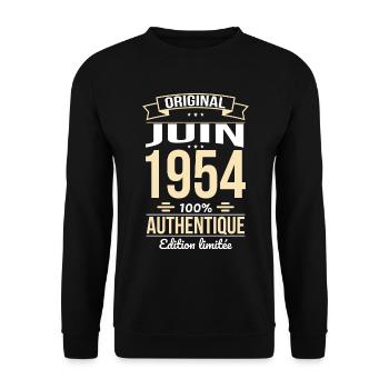 Anniversaire 70 ans - Original - Juin 1954 - Sweat-shirt Unisexe - noir - Devant - Alina (178cm) & Michal (187cm)