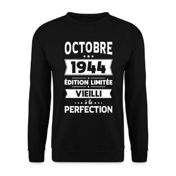 80th Birthday - October 1944 Perfection - Unisex Sweatshirt - black - Front - Alina (178cm) & Michal (187cm)