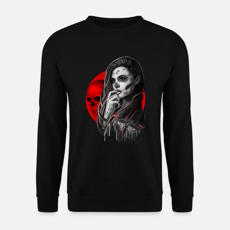 Sugar Skull Girl Hawk-Motte - Unisex Pullover - Schwarz