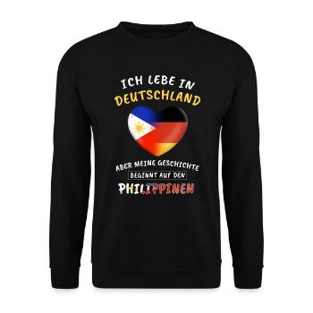 Ich lebe in Deutschland / Philippinen Filipino Fun - Unisex Pullover - Schwarz - Vorne - Alina (178cm) & Michal (187cm)