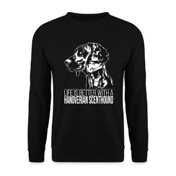 HANOVERIAN SCENTHOUND la vie est meilleure Hundespruch - Sweat-shirt Unisexe - noir - Devant - Alina (178cm) & Michal (187cm)