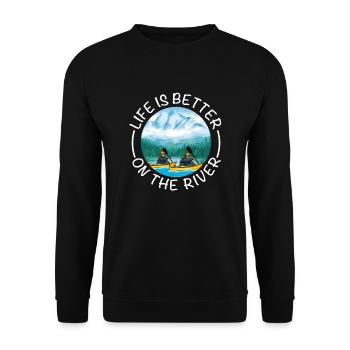 La vie est meilleure sur la rivière Kayak Sports nautiques Canoë - Sweat-shirt Unisexe - noir - Devant - Alina (178cm) & Michal (187cm)