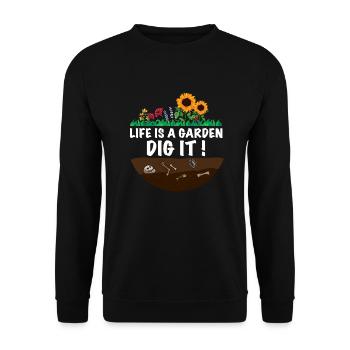 Lustiger Gärtner Spruch Das leben ist der Garten - Unisex Pullover - Schwarz - Vorne - Alina (178cm) & Michal (187cm)
