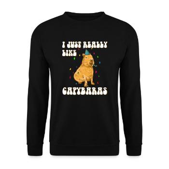 Capybara lustiger Spruch Geburtstag - Unisex Pullover - Schwarz - Vorne - Alina (178cm) & Michal (187cm)