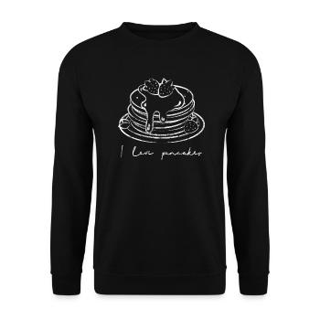 Pancakes Shirt Geschenk Pancake Pfannkuchen Eier - Unisex Pullover - Schwarz - Vorne - Alina (178cm) & Michal (187cm)