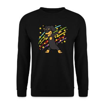 Retro Vintage Party Disco Dabbing Dab Dacke Teckel - Unisex Pullover - Schwarz - Vorne - Alina (178cm) & Michal (187cm)