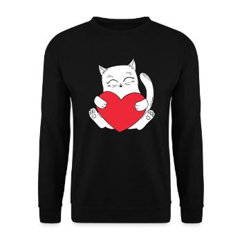 Katze Herz Valentinstag Geschenkidee Liebe Katzen - Unisex Pullover - Schwarz - Vorne - Alina (178cm) & Michal (187cm)