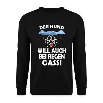 Der Hund will auch bei Regen Gassi - Unisex Pullover - Schwarz - Vorne - Alina (178cm) & Michal (187cm)