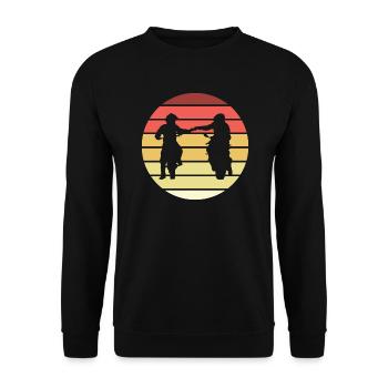 Motorradfahrer Faustgruß Retro Style Vintage - Unisex Pullover - Schwarz - Vorne - Alina (178cm) & Michal (187cm)