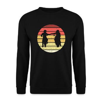 Motorradfahrer Faustgruß Retro Style Vintage - Unisex Pullover - Schwarz - Vorne - Alina (178cm) & Michal (187cm)