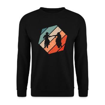 Motorradfahrer Faustgruß Retro Style Vintage - Unisex Pullover - Schwarz - Vorne - Alina (178cm) & Michal (187cm)