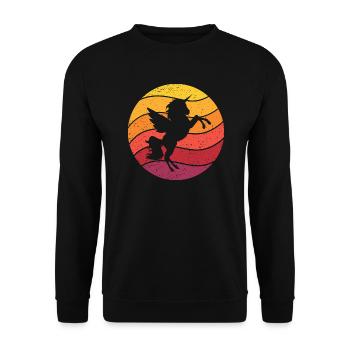 Einhorn Retro Style Vintage - Unisex Pullover - Schwarz - Vorne - Alina (178cm) & Michal (187cm)