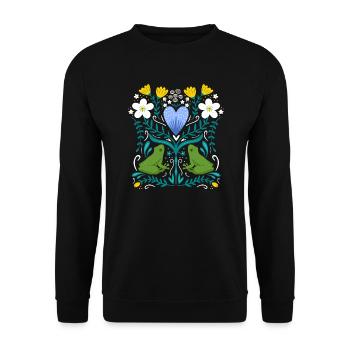 Frösche und blumen - Unisex Pullover - Schwarz - Vorne - Alina (178cm) & Michal (187cm)