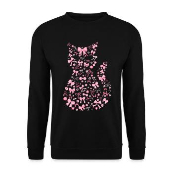 Süße rosa Katze Flirty Schleife Geschenk - Unisex Pullover - Schwarz - Vorne - Alina (178cm) & Michal (187cm)