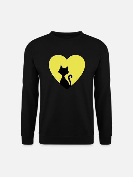 Katze Herz Vollmond Katzenliebhaber - Unisex Pullover - Schwarz