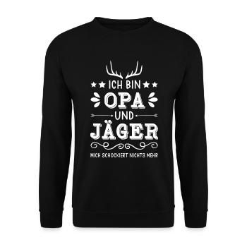Ich Bin Opa und Jäger Mich Schockiert Nichts Mehr - Unisex Pullover - Schwarz - Vorne - Alina (178cm) & Michal (187cm)