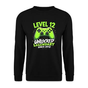 Level 12 Birthday Boy Gamer 12th Birthday - Unisex Sweatshirt - black - Front - Alina (178cm) & Michal (187cm)