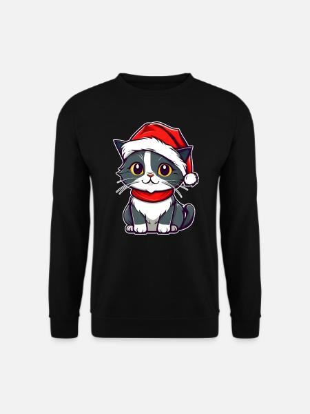 Chat mignon avec chapeau de Père Noël - Sweat-shirt Unisexe - noir