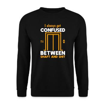Funny Elevator Mechanic Confused Shaft & Shit Gift - Unisex Pullover - Schwarz - Vorne - Alina (178cm) & Michal (187cm)