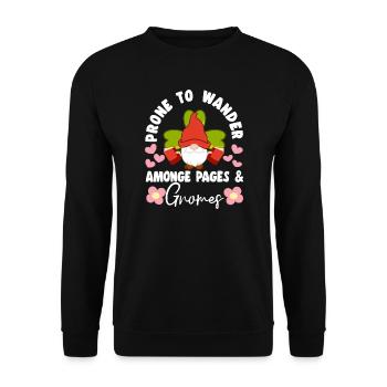 Gnome Prone To Wander Amonge Pages & Gnomes Gifts - Unisex Pullover - Schwarz - Vorne - Alina (178cm) & Michal (187cm)